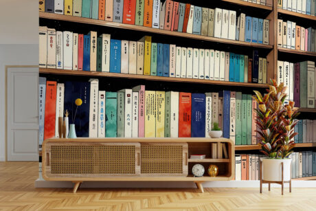 Vintage bibliotheekprint met warme tinten