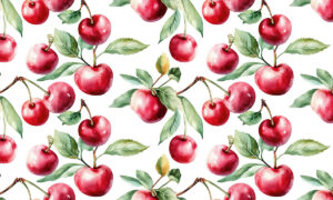 Botanisch fotobehang met kersen in aquarelstijl