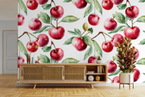 Fris fruitontwerp met rode kersen op crème achtergrond