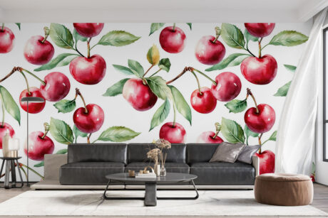 Kersen en bladeren in aquarelstijl