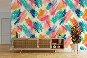 Artistieke compositie met koraal- en blauwtinten