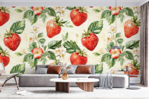 Charmant dessin met rode aardbeien in vintage stijl