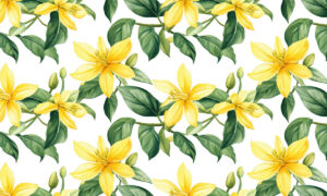 Bloemen behang met gele lelies in aquarelstijl