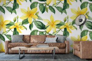 Zachte bloemenprint met groene bladeren