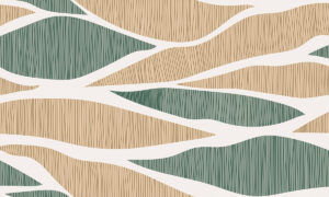 Abstract behang met organische lijnen in saliegroen en beige