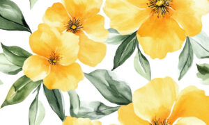 Bloemen fotobehang met honinggele bloemen in botanische stijl