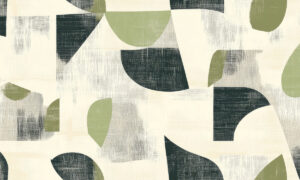 Geometrisch behang met olijf- en beige vormen in textiele stijl