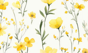 Bloemen behang met gele veldbloemen in botanische stijl