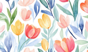 Frisse tulpen in koraal en geel behang