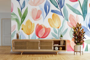 Zonnige tulpenveld illustratie