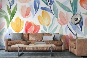 Koraal en honinggele bloemen