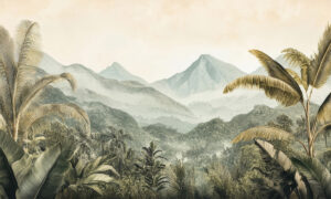 Vintage panorama met exotische vegetatie fotobehang