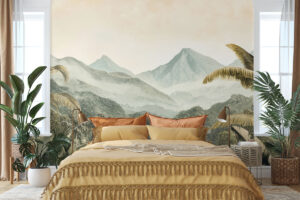 Zachte olijfgroene berglandschap print