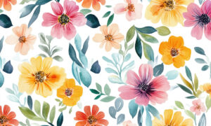 Vrolijk bloemenpatroon op witte achtergrond behang