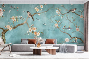 Vogels op oosterse achtergrond