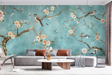 Vogels op oosterse achtergrond