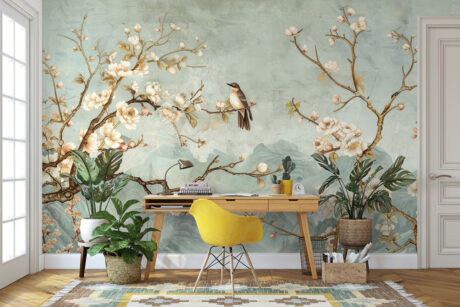 Vogels in saliegroene tinten