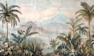 Luchtig panorama met exotische vegetatie behang