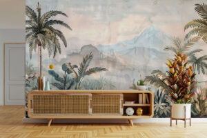 Tropisch uitzicht met pastelkleurige lucht