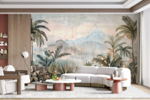 Bergen en palmen in zachte sfeer