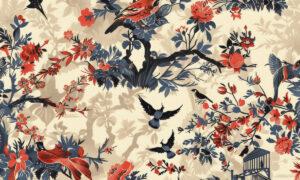 Franse bloesemprint in kobaltblauw tinten behang