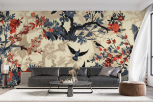 Toile de Jouy bloemenillustratie in blauw