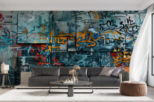 Ruige verftextuur met graffiti details