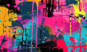 Urban kunstwerk met felle verfstreken behang
