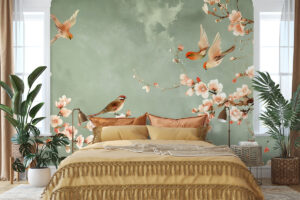 Koraalvogels op saliegroen