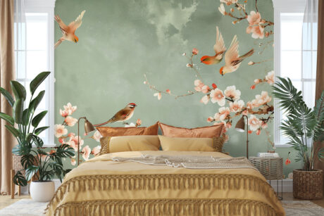 Koraalvogels op saliegroen