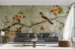 Bloesemtak op verweerde achtergrond