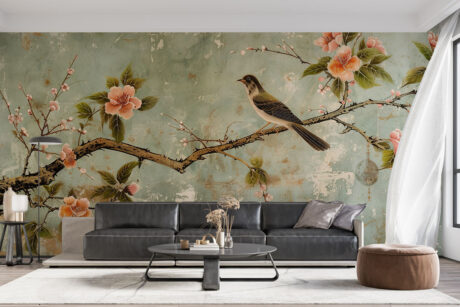 Bloesemtak op verweerde achtergrond