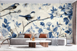 Blauwe vogels in sierlijke compositie