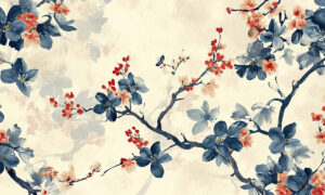 Oosters behang met blauwe kersenbloesem