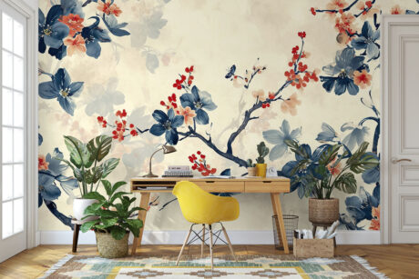 Oosterse bloesems op ivoor achtergrond