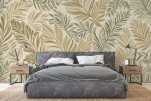 Tropische bladeren in zand- en olijfgroen