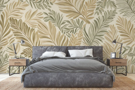 Tropische bladeren in zand- en olijfgroen