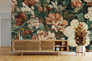 Diepe fluweelgroene achtergrond met bloemen