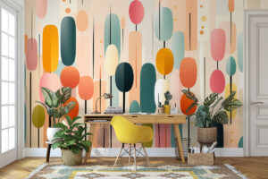 Modern dessin in perzik en mintgroen