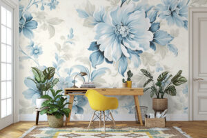 Blauwe bloemen op ivoorkleurige achtergrond