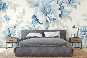 Zachte wandprint met poederblauwe tinten