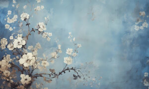 Vintage fotobehang met witte bloesems