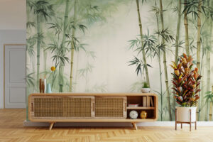 Zachte groene tonen met bamboe structuur