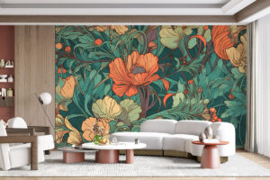 Kunstzinnige bloemen op donkergroen