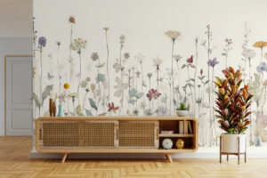 Frisse wanddecoratie met veldbloemen