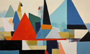 Kubistisch fotobehang met zeilboten