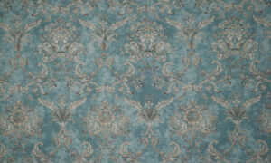 Klassiek fotobehang met turquoise damastornament.