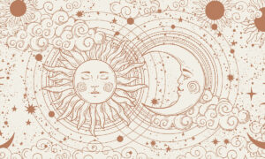 Fotobehang met celestial zon en maan in terracotta