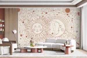 Hemelse wanddecoratie met zon en maan