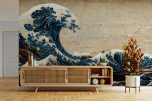 Fotobehang met golfprint in diepblauw